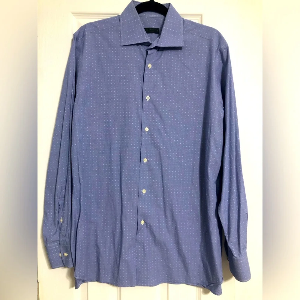 Ike Behar NYC blue white button down dress shirt mens size 16 34/35  100% cotton